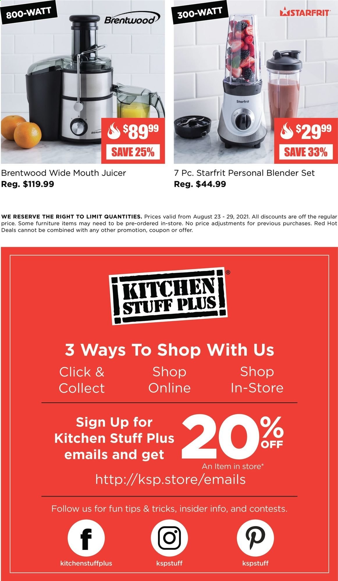 Kitchen Stuff Plus flyer  - August 23, 2021 - August 29, 2021.