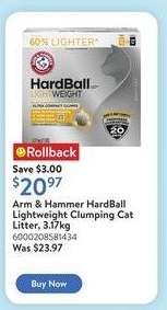 Arm & Hammer HardBall Lightweight Clumping Cat Litter, 3.17kg