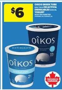 Oikos Greek Tubs or Activia Drinkables