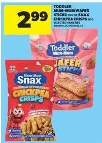 Toddler Mum-Mum Wafer Sticks or Snax Chickpea Crisps