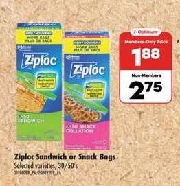 ZIPLOC Sandwich or Snack Bags