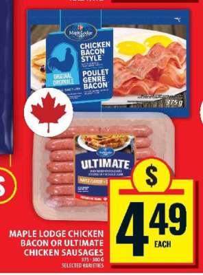 Maple Lodge Chicken Bacon or Ultimate Chicken Sausages