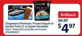 Chapman's Premium, Frozen Yogurt or Sorbet Tubs 2 L or Super Novelties