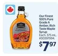 Our Finest 100% Pure Grade A Amber, Rich Taste Maple Syrup