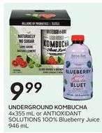 Underground Kombucha or Antioxidant Solutions Blueberry Juice