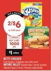 BETTY CROCKER Fruit Snacks / NATURE VALLEY Granola Bars