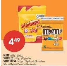 M&M's, Skittles, Starburst