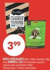 ROSS CHOCOLATES Minis / Minis chocolats (85g) or/or DARRELL LEA Soft Australian Liquorice réglisse molle australienne (200g)