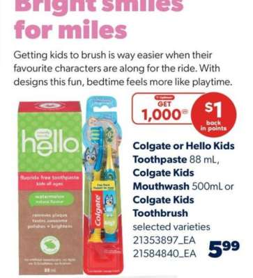 Colgate or Hello Kids Toothpaste, Colgate Kids Mouthwash, Colgate Kids Toothbrush