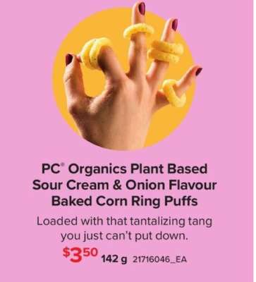 PC Organics Plant Based Sour Cream & Onion Flavour Baked Corn Ring Puffs