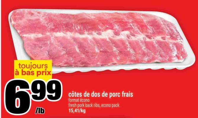 CÔTES DE DOS DE PORC FRAIS