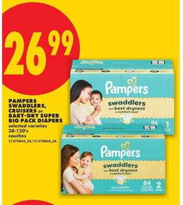 Pampers Swaddlers, Cruisers or Baby-Dry Super Big Pack Diapers