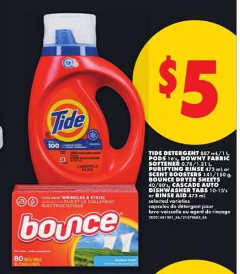 Tide Detergent, Bounce Dryer Sheets