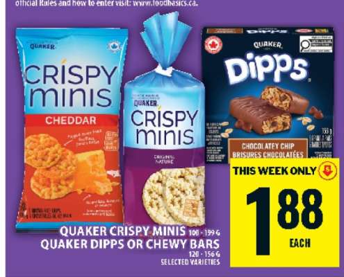 Quaker Crispy Minis, Quaker Dipps or Chewy Bars