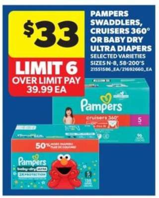 Pampers Swaddlers, Cruisers 360° or Baby Dry Ultra Diapers