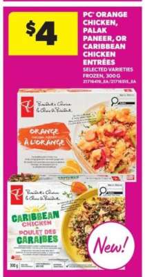 PC Orange Chicken, Palak Paneer, or Caribbean Chicken Entrées