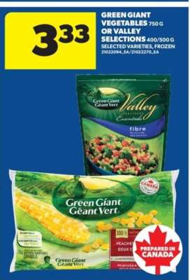 Green Giant Vegetables or Valley Selections