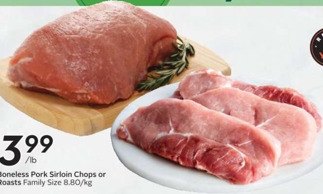 Boneless Pork Sirloin Chops or Roasts Family Size