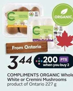 COMPLIMENTS ORGANIC Whole White or Cremini Mushrooms