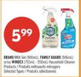 DRANO MAX Gel (900mL), FAMILY GUARD (946mL) or WINDEX (765mL - 950mL)