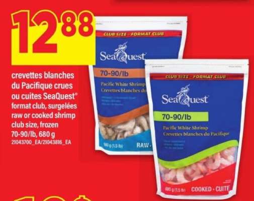 SeaQuest crevettes blanches du Pacifique crues ou cuites