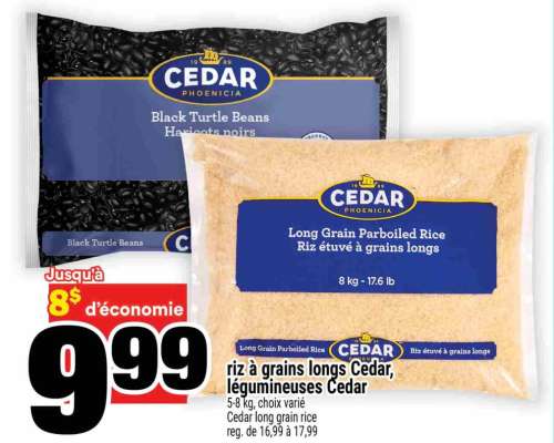riz à grains longs Cedar, légumineuses Cedar