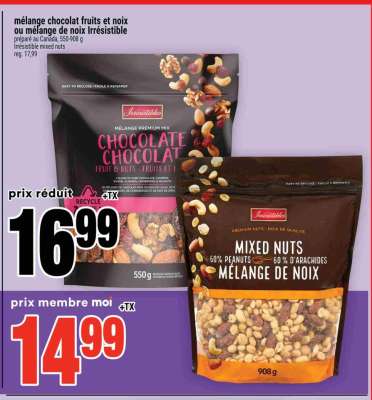 mélange chocolat fruits et noix ou mélange de noix Irrésistible