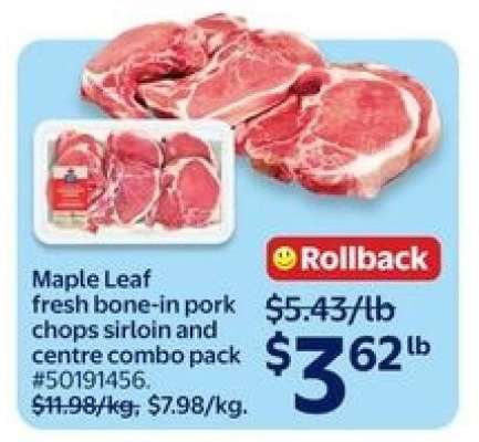 Maple Leaf Fresh Bone-In Pork Chops Sirloin and Centre Combo Pack