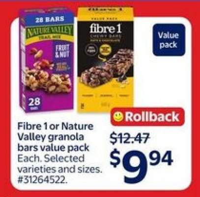 Fibre 1 or Nature Valley granola bars value pack
