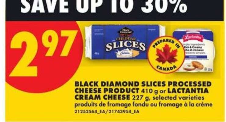 Black Diamond Slices Processed Cheese Product or Lactantia Cream Cheese