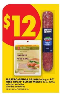 Mastro Genoa Salami or PC Free From Sliced Meats