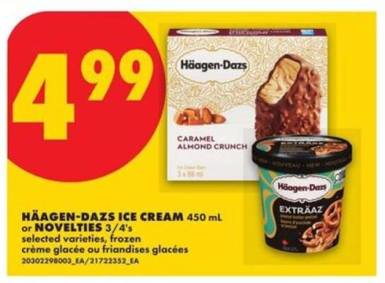 HÄAGEN-DAZS ICE CREAM OR NOVELTIES