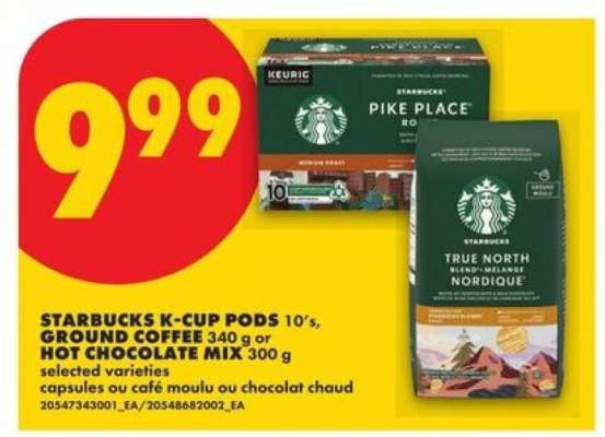 STARBUCKS K-CUP PODS, GROUND COFFEE, HOT CHOCOLATE MIX