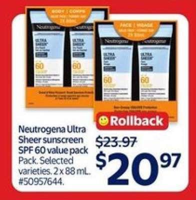 Neutrogena Ultra Sheer sunscreen SPF 60 value pack