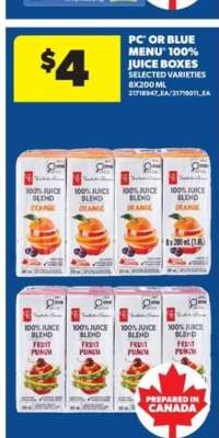 PC or Blue Menu 100% Juice Boxes