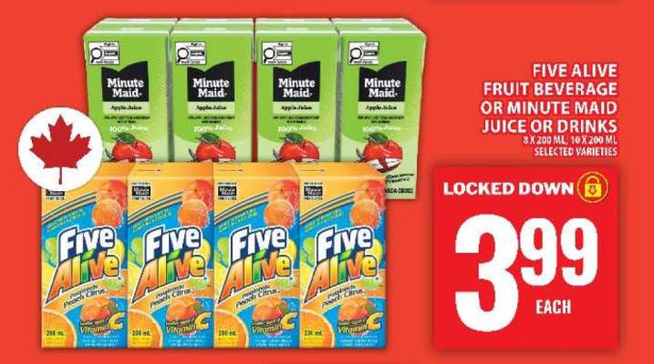 Five Alive Fruit Beverage or Minute Maid Juice or Drinks