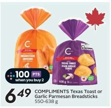 COMPLIMENTS Texas Toast or Garlic Parmesan Breadsticks