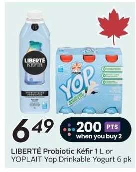 LIBERTÉ Probiotic Kéfir 1 L or YOPLAIT Yop Drinkable Yogurt 6 pk
