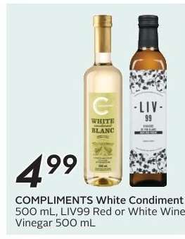 COMPLIMENTS White Condiment / LIV99 Red or White Wine Vinegar