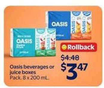 Oasis beverages or juice boxes