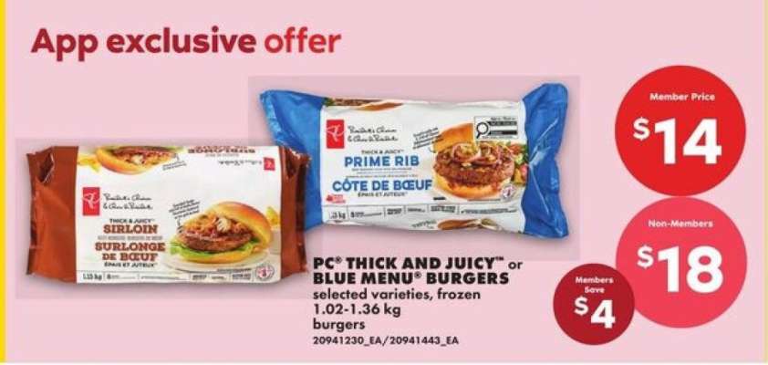 PC 'Thick and Juicy' or Blue Menu Burgers