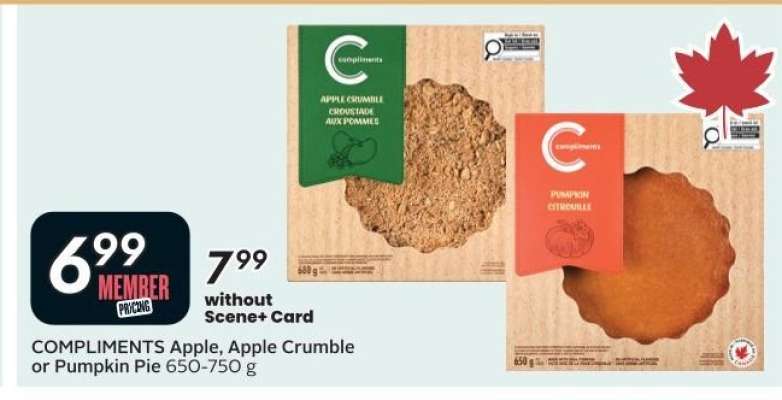 COMPLIMENTS Apple, Apple Crumble or Pumpkin Pie