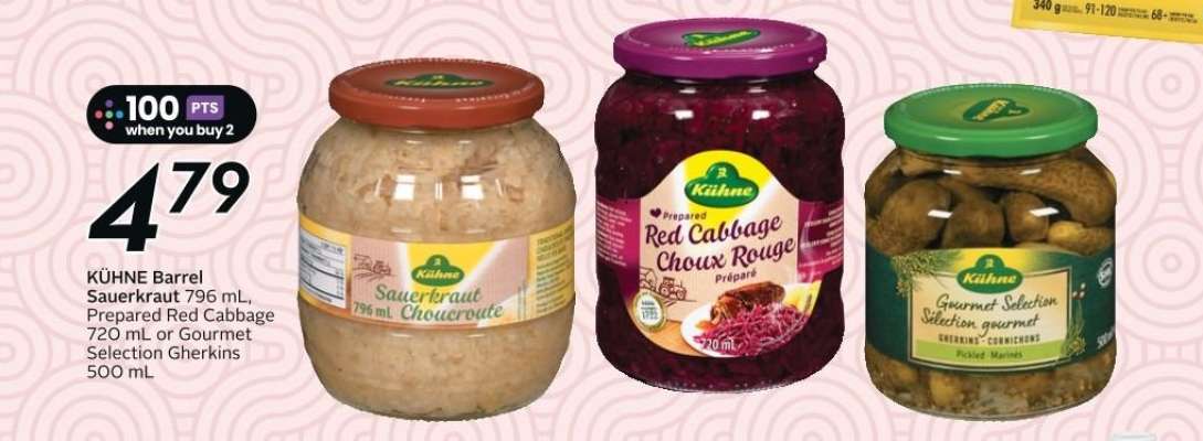 KÜHNE Barrel Sauerkraut, Prepared Red Cabbage, or Gourmet Selection Gherkins