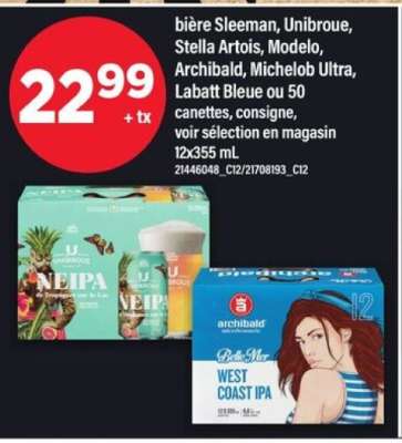 bière Sleeman, Unibroue, Stella Artois, Modelo, Archibald, Michelob Ultra, Labatt Bleue