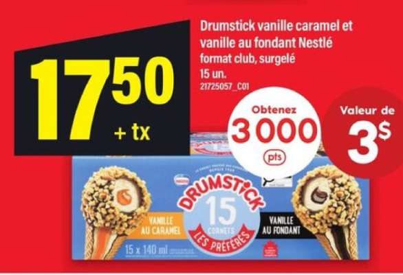 Drumstick vanille caramel et vanille au fondant Nestlé