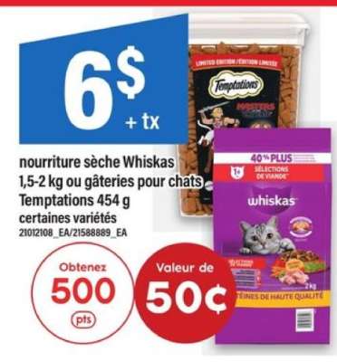 Whiskas nourriture sèche ou gâteries pour chats Temptations