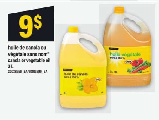 Huile de canola ou végétale sans nom