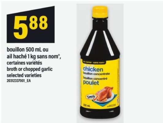 bouillon 500 mL ou ail haché 1 kg sans nom