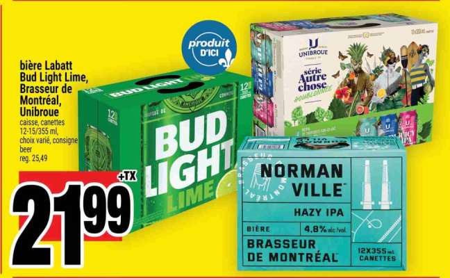 bière Labatt Bud Light Lime, Brasseur de Montréal, Unibroue