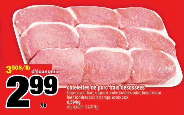 côtelettes de porc frais désossées